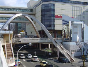 The covered walkway near Toyota City Station (up the stairs, underneat the metal structure)