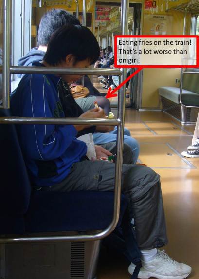 eating fries on the train in Japan