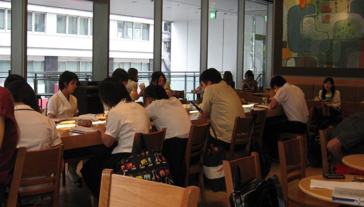 students in sakae starbucks japan