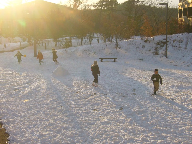 Kids playing in the snow, Toyota City, Japan