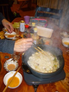 japanese nabe party rice added